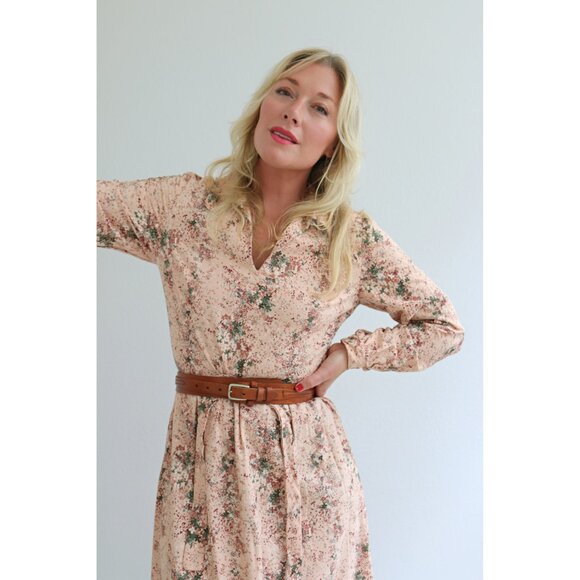 1970s Vintage Julie Miller Pink Floral Velvet Dress Women's Extra Small to Small - Picture 2 of 9